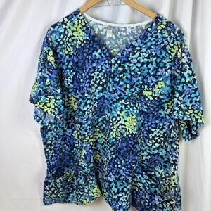 BIO White Swan Swirling Waters Medium women Scrub Top Ladies Teal 2XL